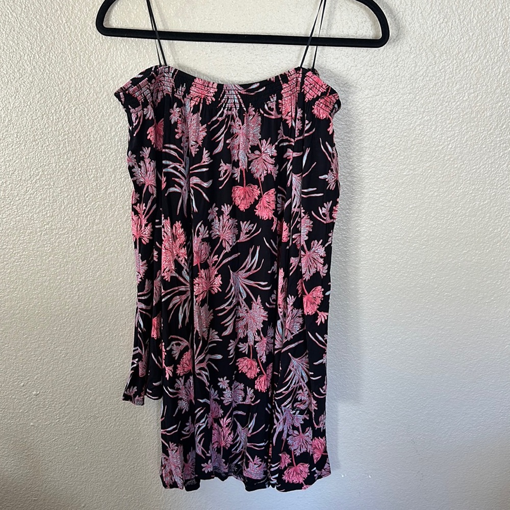 Express Black and Pink Floral Off Shoulder Bell Sleeve Mini Dress Size Medium